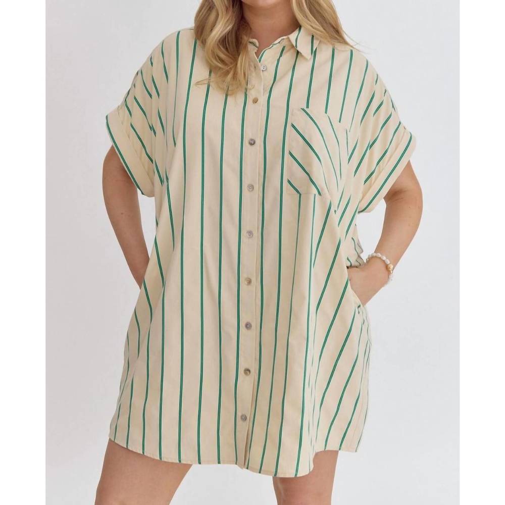 NEW ENTRO striped shirt dress in ecru